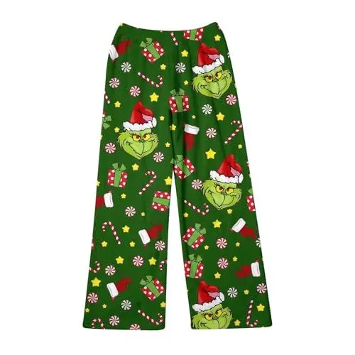 Produktbild: 𝑮𝒓𝒊𝒏𝒄𝒉 Flanell Pyjama Hose für Damen Mode Weihnachten Druck Schlafanzug Niedlich Lässig Gemütlich Warm Schlafanzug Weihnachten Geschenk M Schlafanzug Damen Weihnachts Damen
